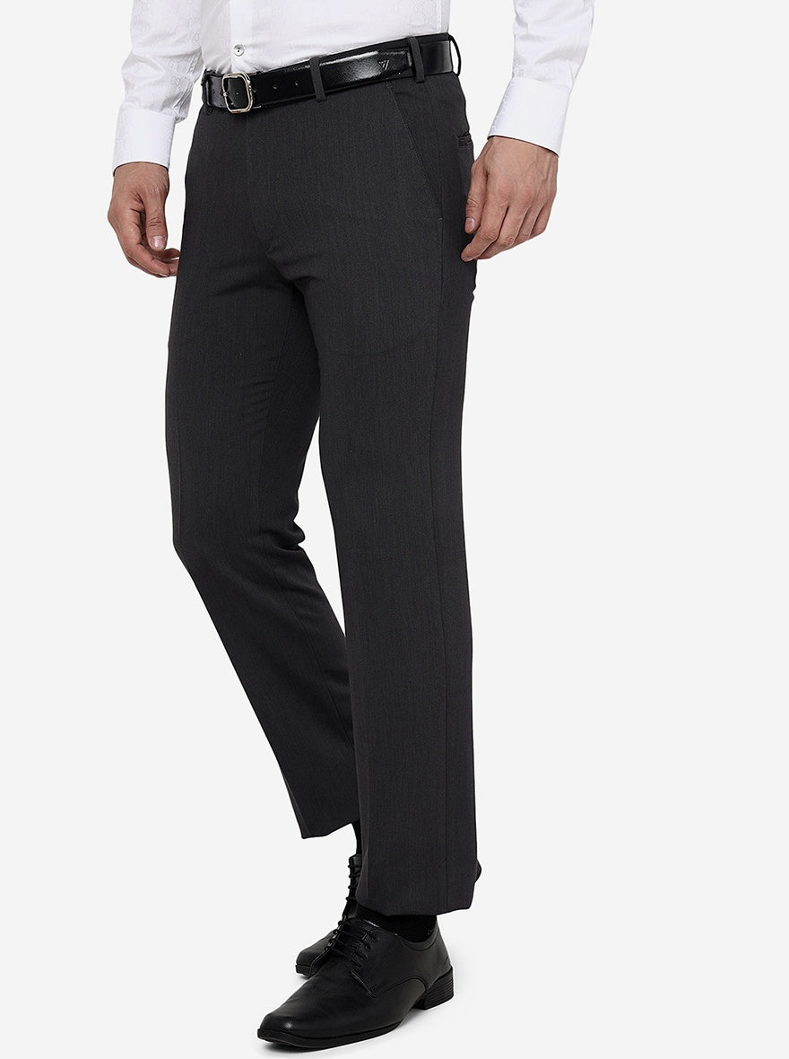 Dark Grey Solid Slim Fit Formal Trouser | JB Studio