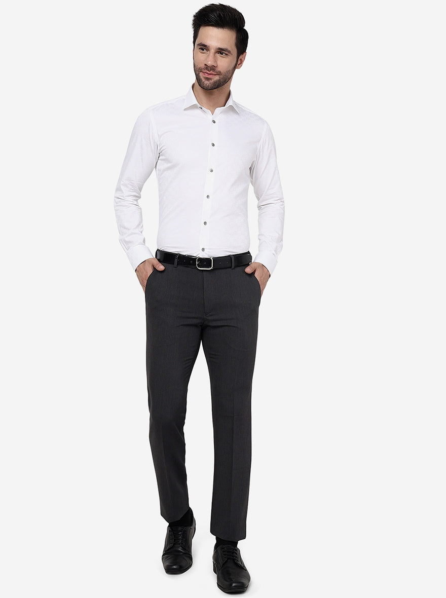 Dark Grey Solid Slim Fit Formal Trouser | JB Studio