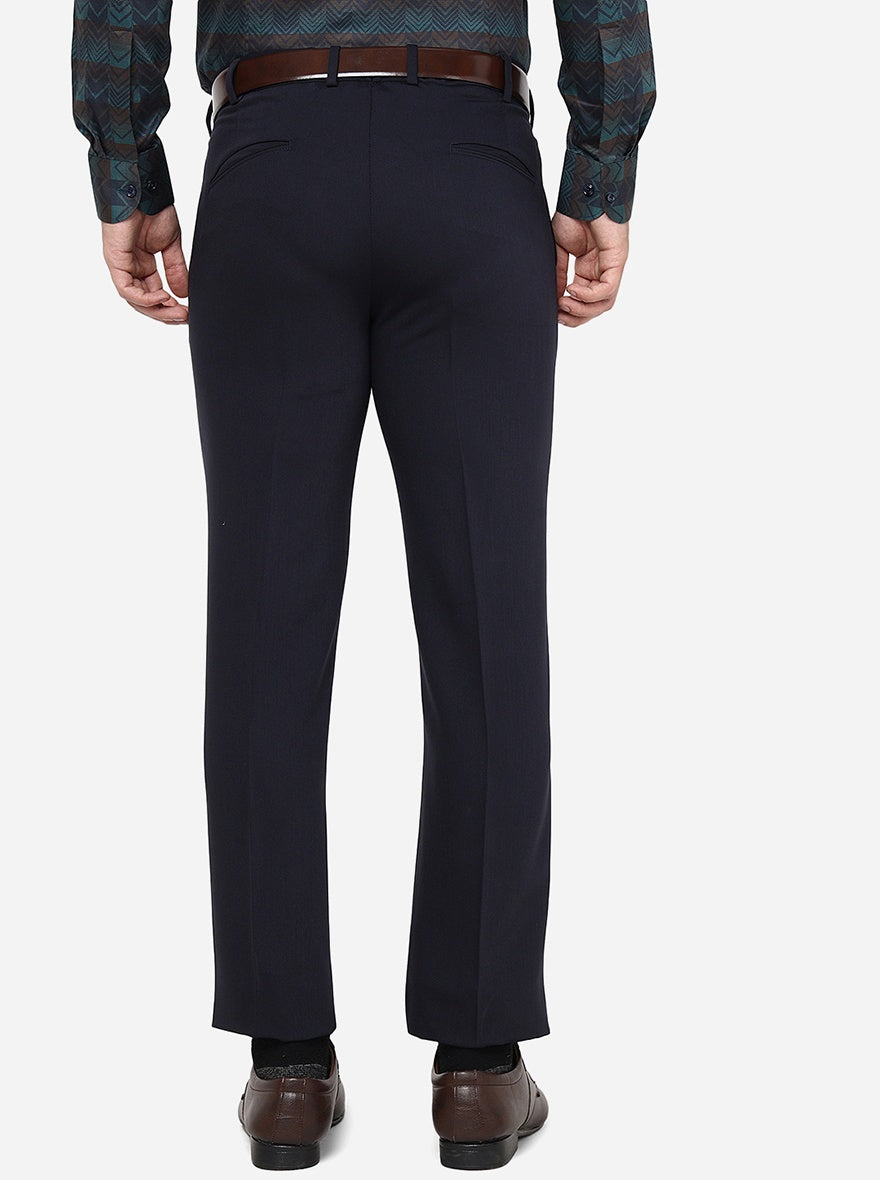 Navy Blue Solid Slim Fit Formal Trouser | JB Studio