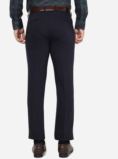 Navy Blue Solid Slim Fit Formal Trouser | JB Studio