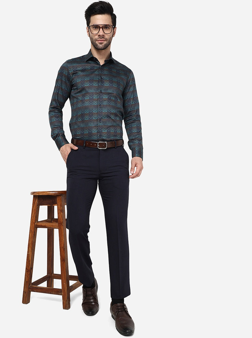 Navy Blue Solid Slim Fit Formal Trouser | JB Studio
