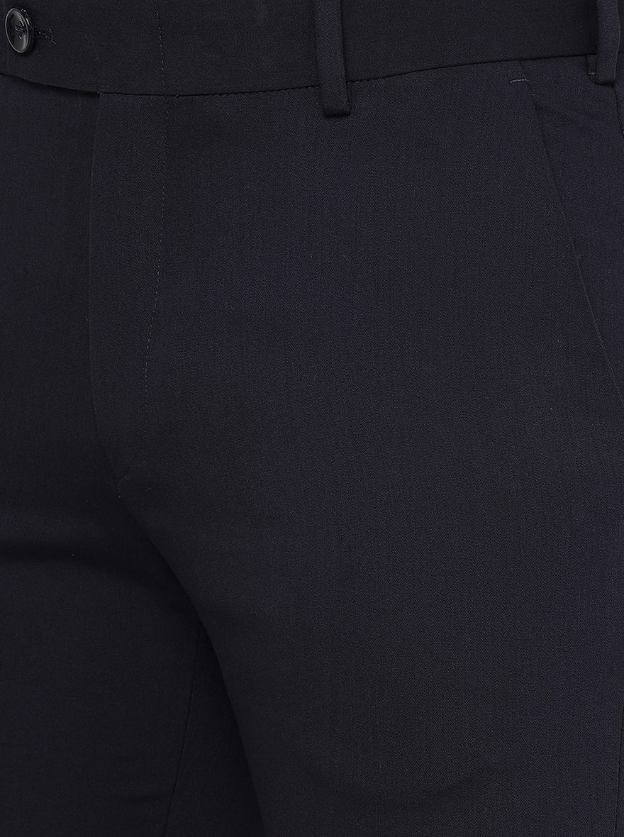Navy Blue Solid Slim Fit Formal Trouser | JB Studio