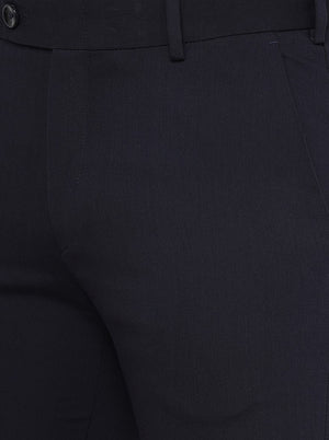 Navy Blue Solid Slim Fit Formal Trouser | JB Studio