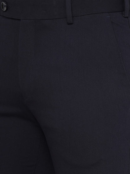 Navy Blue Solid Slim Fit Formal Trouser | JB Studio