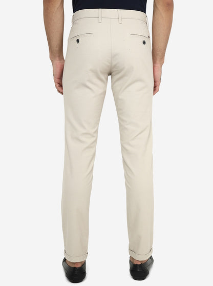 Cream Solid Neo Fit Casual Trouser | Greenfibre