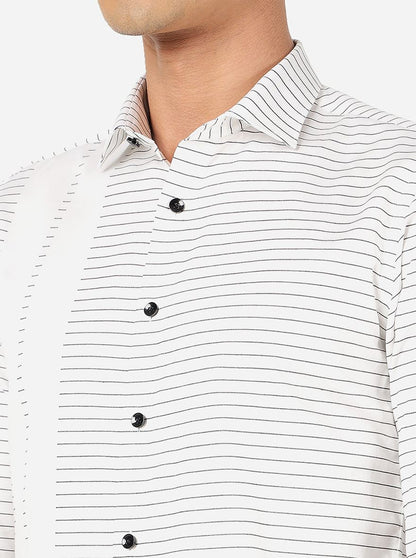 White Printed Slim Fit Party Wear Shirt | JB Studio