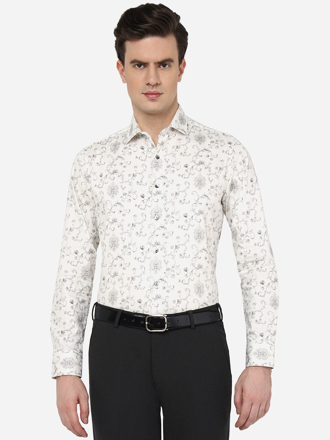 White Printed Slim Fit Party Wear Shirt | Wyre