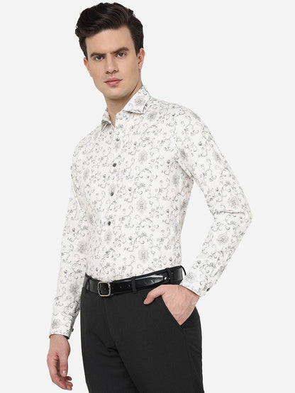 White Printed Slim Fit Party Wear Shirt | Wyre