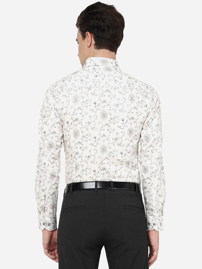 White Printed Slim Fit Party Wear Shirt | Wyre