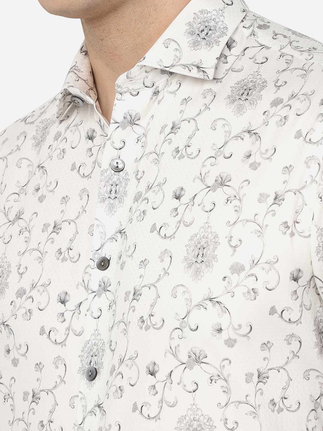 White Printed Slim Fit Party Wear Shirt | Wyre