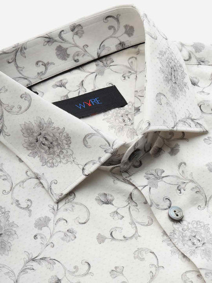 White Printed Slim Fit Party Wear Shirt | Wyre