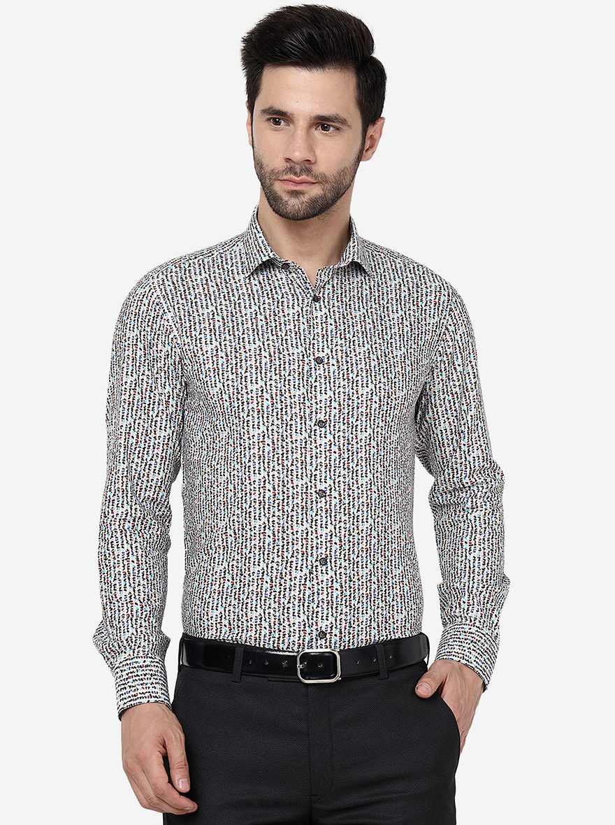 White Printed Slim Fit Party Wear Shirt | JB Studio