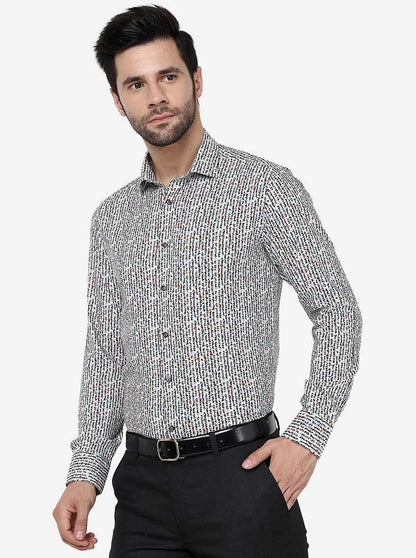 White Printed Slim Fit Party Wear Shirt | JB Studio