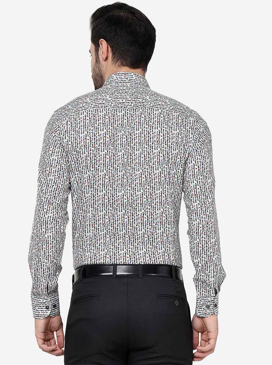 White Printed Slim Fit Party Wear Shirt | JB Studio
