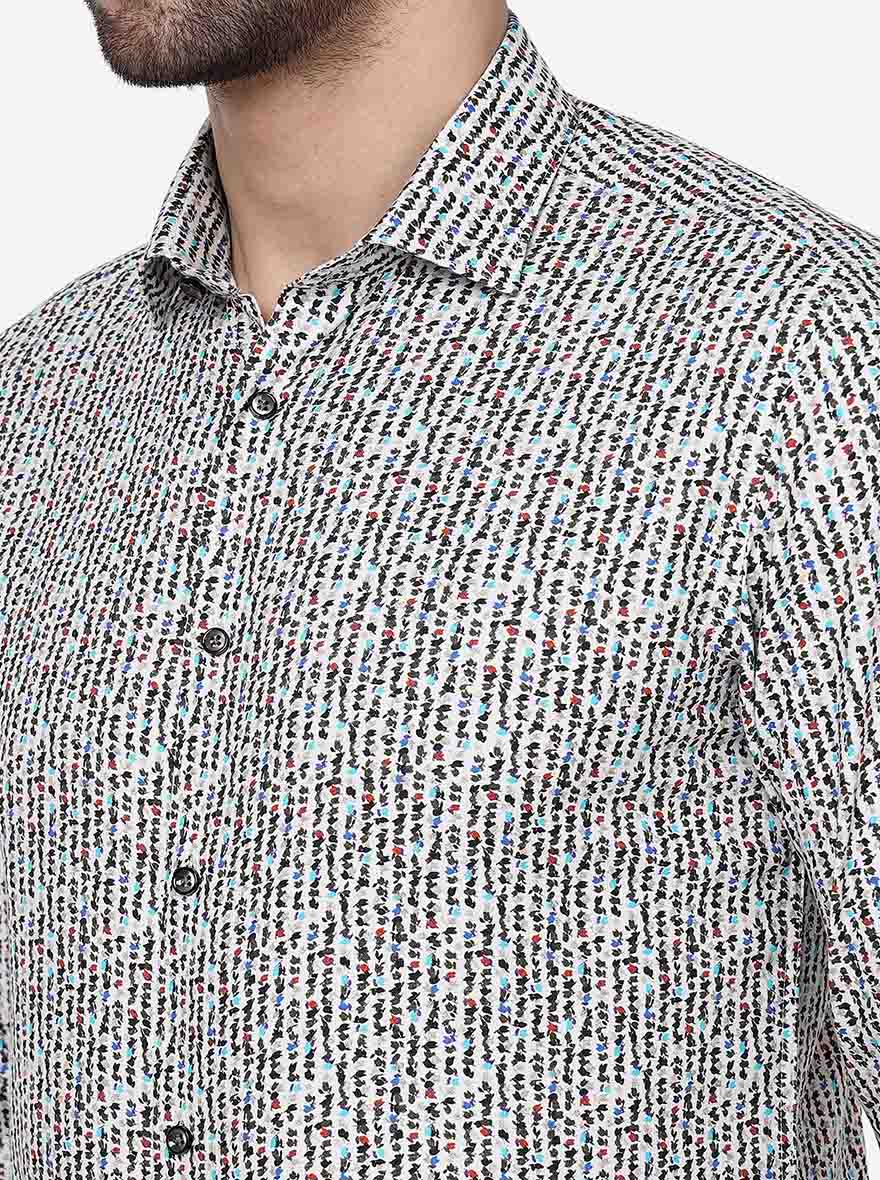 White Printed Slim Fit Party Wear Shirt | JB Studio