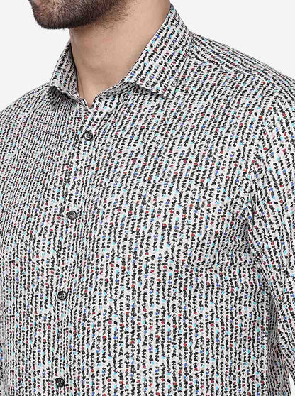 White Printed Slim Fit Party Wear Shirt | JB Studio
