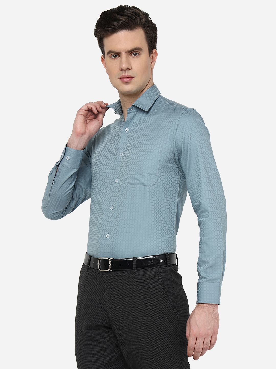 Grey Solid Slim Fit Formal Shirt | JadeBlue Youth