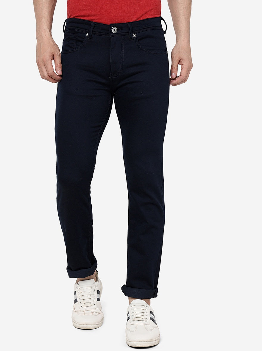 Navy Blue Narrow Fit Solid Jeans