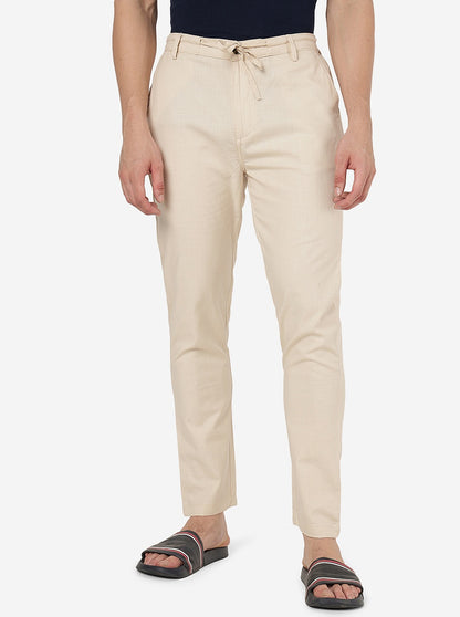 Cream Solid Slim Fit Track Pant | JadeBlue