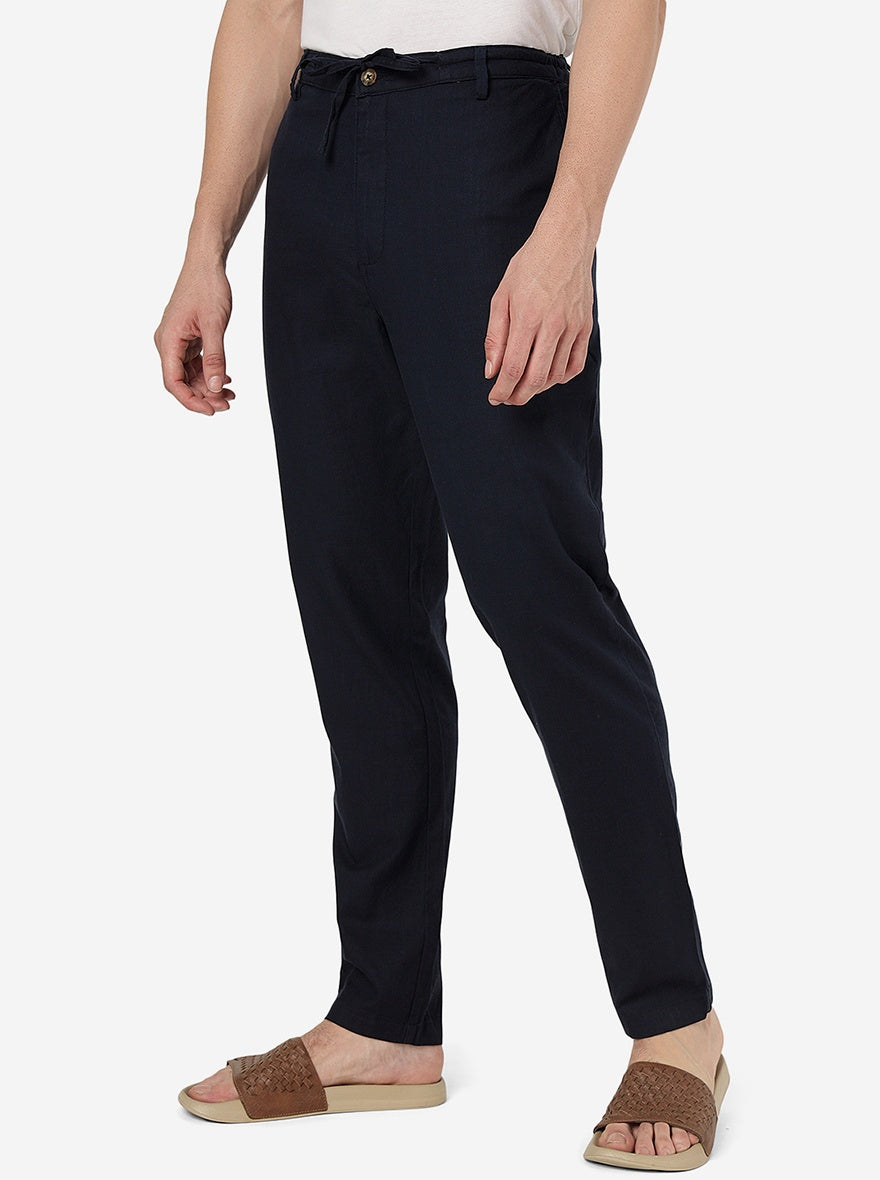 Dark Blue Solid Slim Fit Track Pant | JadeBlue