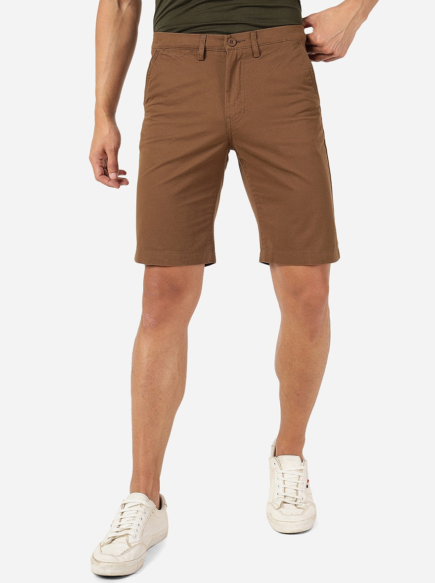 Brown Solid Slim Fit Shorts | JadeBlue