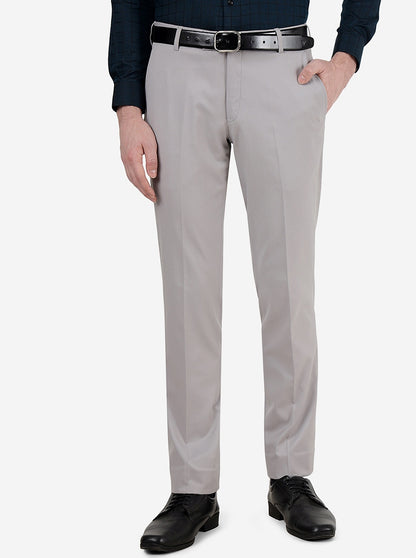 Light Grey Solid Super Slim Fit Formal Trouser | JadeBlue Youth