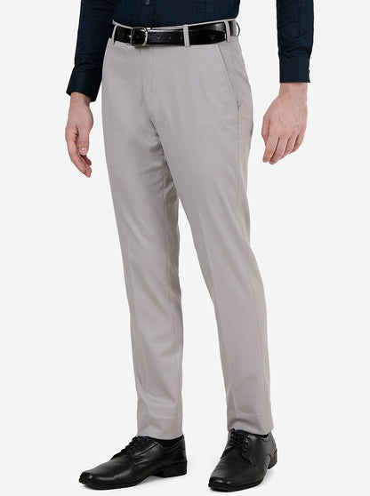 Light Grey Solid Super Slim Fit Formal Trouser | JadeBlue Youth