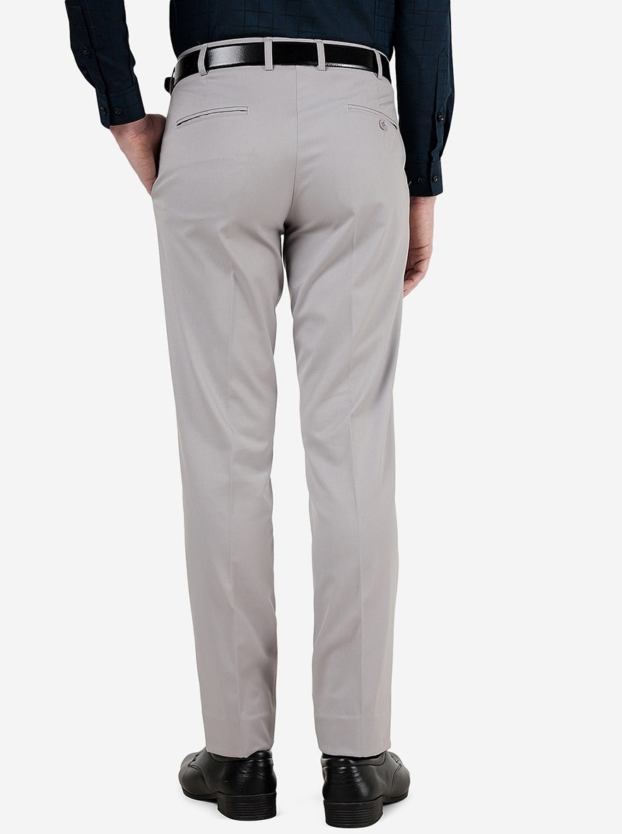 Light Grey Solid Super Slim Fit Formal Trouser | JadeBlue Youth