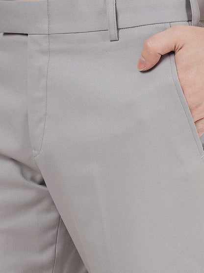 Light Grey Solid Super Slim Fit Formal Trouser | JadeBlue Youth