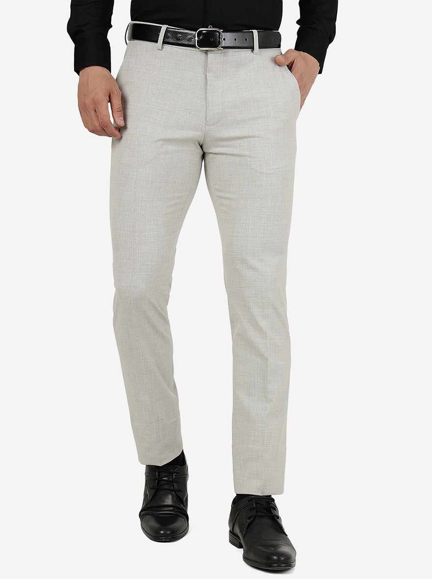 Light Grey Solid Super Slim Fit Formal Trouser | JadeBlue Youth
