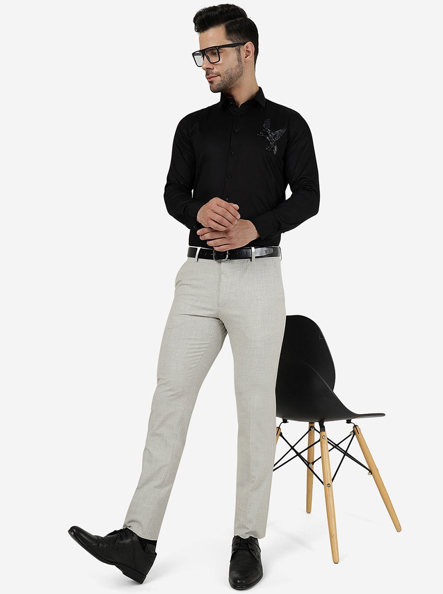 Light Grey Solid Super Slim Fit Formal Trouser | JadeBlue Youth