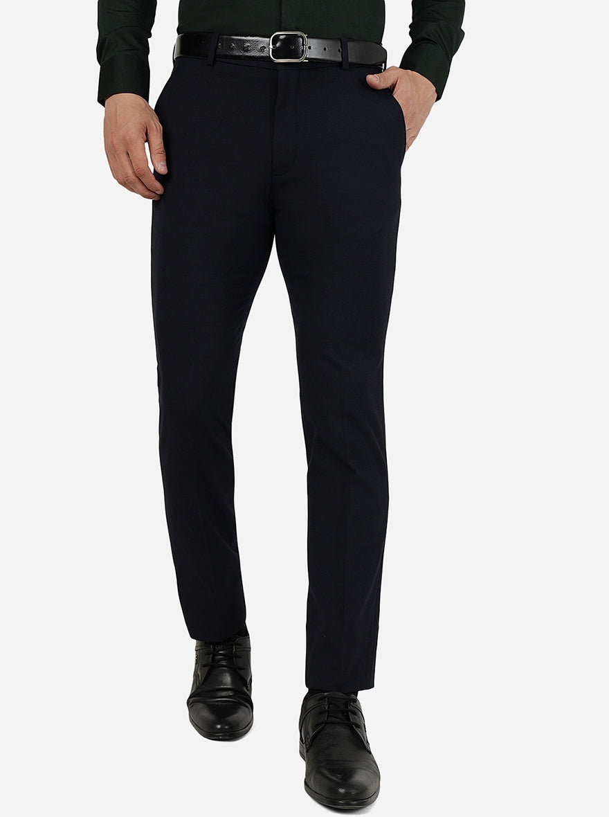 Navy Blue Solid Super Slim Fit Formal Trouser | JadeBlue Youth