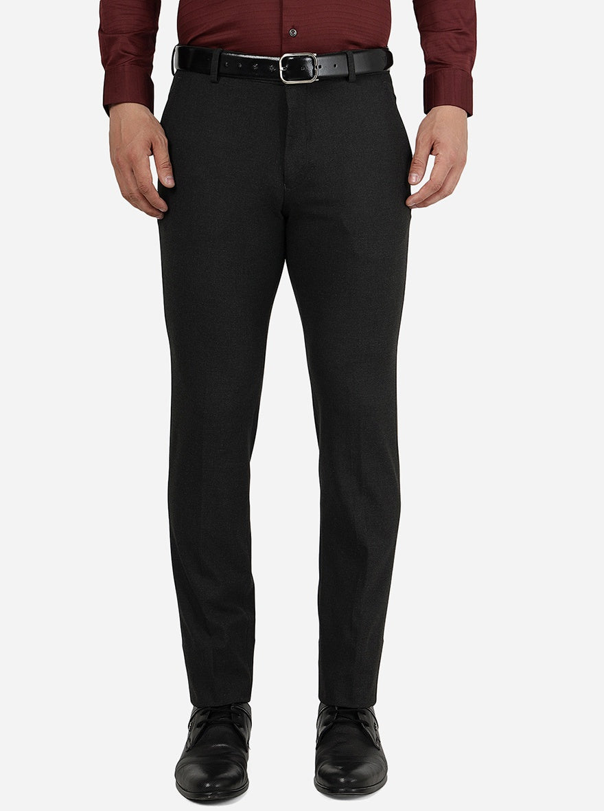 Dark Grey Solid Super Slim Fit Formal Trouser | JadeBlue Youth