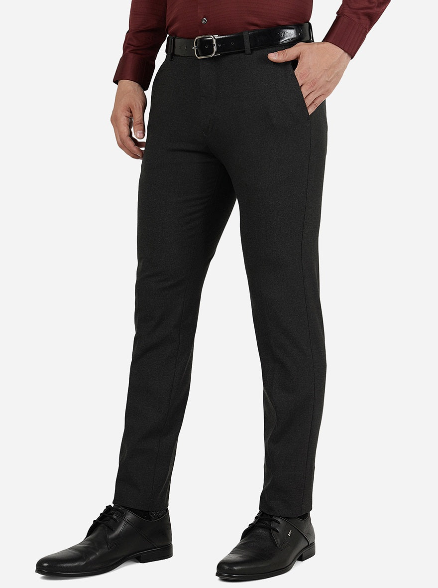 Dark Grey Solid Super Slim Fit Formal Trouser | JadeBlue Youth