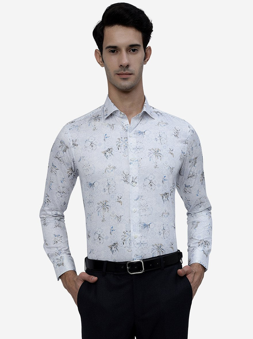 White Printed Slim Fit Party Wear Shirt | JB Studio