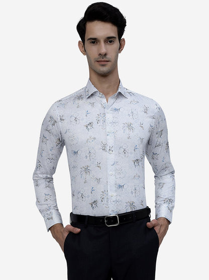 White Printed Slim Fit Party Wear Shirt | JB Studio