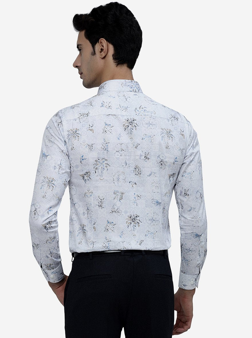 White Printed Slim Fit Party Wear Shirt | JB Studio