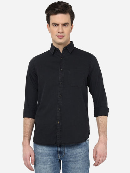Charcoal Grey Solid Slim Fit Casual Shirt | JadeBlue