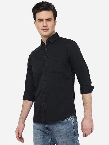 Charcoal Grey Solid Slim Fit Casual Shirt | JadeBlue