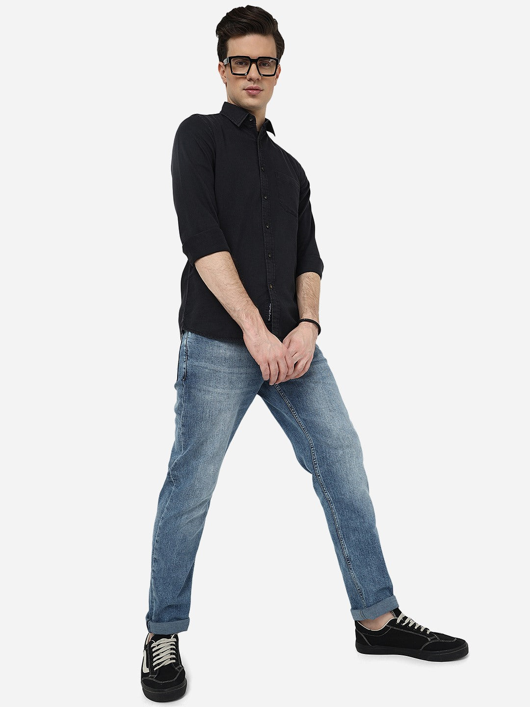 Charcoal Grey Solid Slim Fit Casual Shirt | JadeBlue