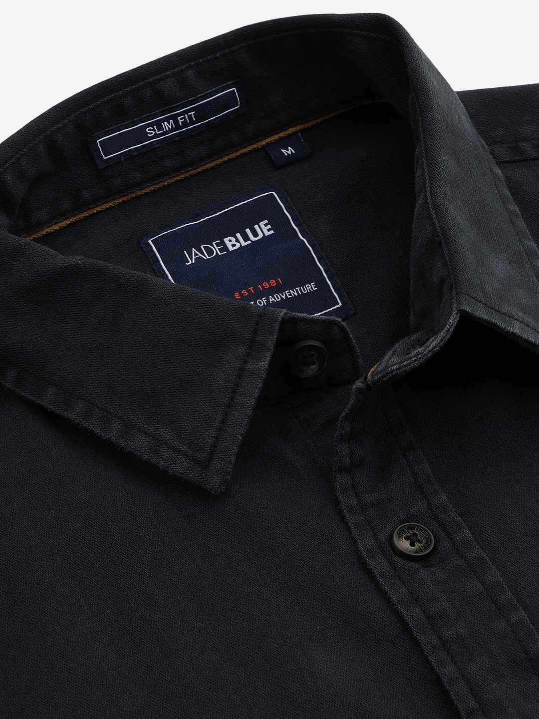 Charcoal Grey Solid Slim Fit Casual Shirt | JadeBlue