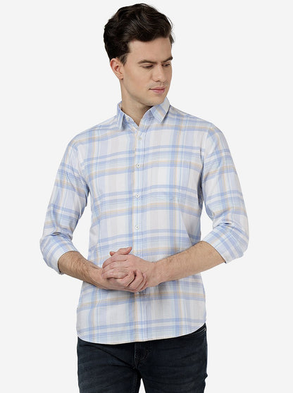 Light Blue Checked Slim Fit Casual Shirt | JadeBlue