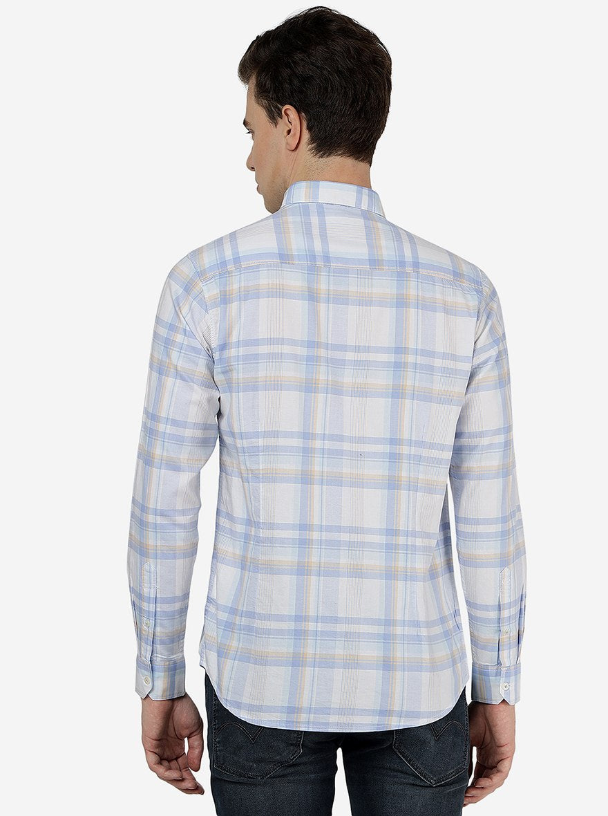 Light Blue Checked Slim Fit Casual Shirt | JadeBlue