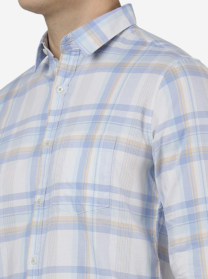 Light Blue Checked Slim Fit Casual Shirt | JadeBlue