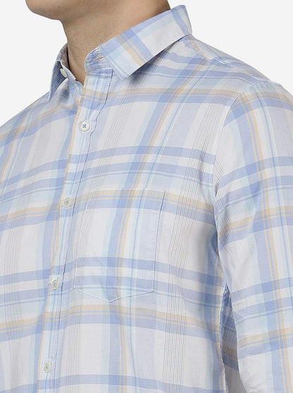 Light Blue Checked Slim Fit Casual Shirt | JadeBlue