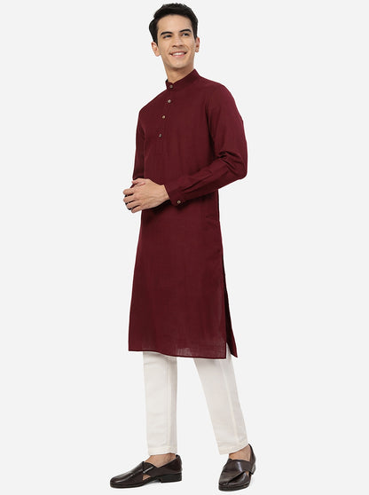 Wine Solid Regular Fit Modi Kurta | JadeBlue
