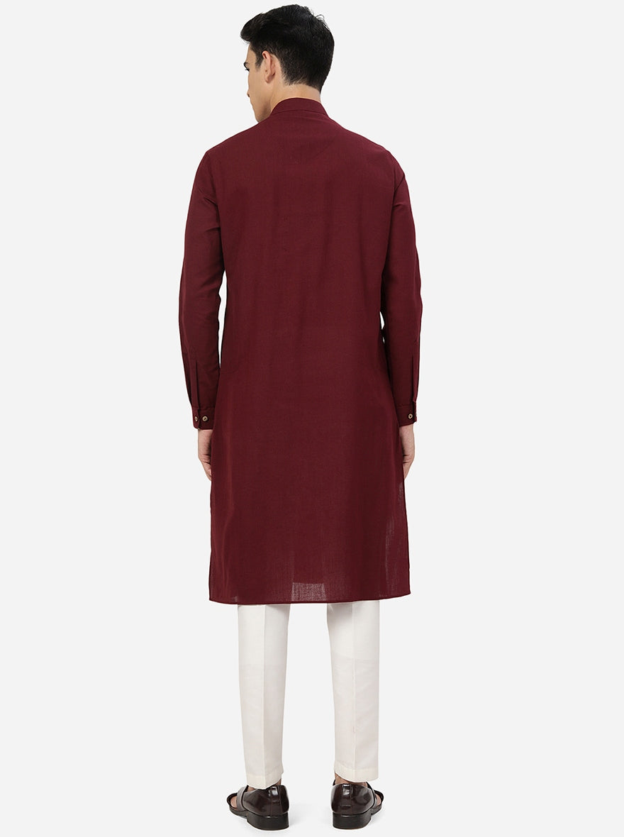 Wine Solid Regular Fit Modi Kurta | JadeBlue