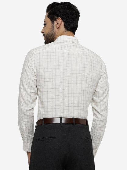 Cream Checked Regular Fit Formal Shirt | JadeBlue