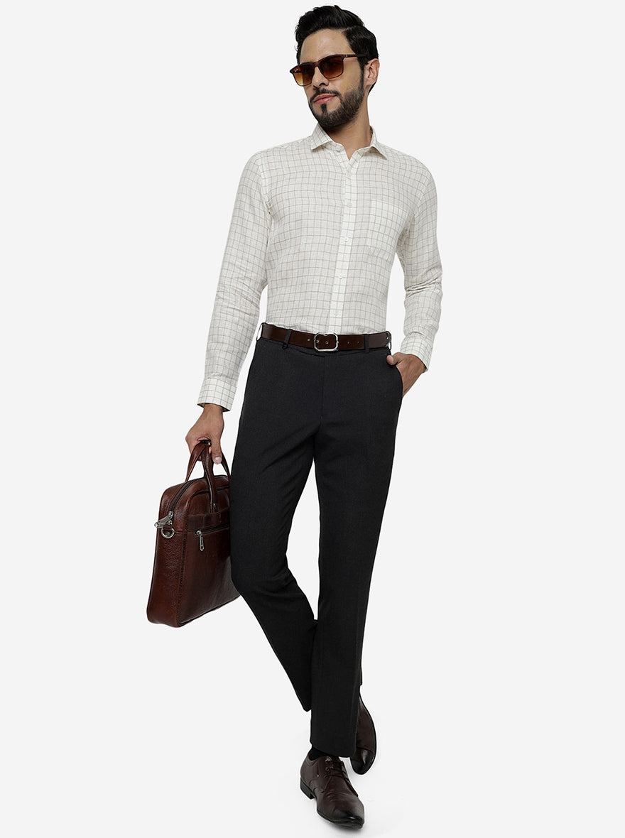 Cream Checked Regular Fit Formal Shirt | JadeBlue