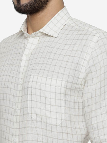 Cream Checked Regular Fit Formal Shirt | JadeBlue